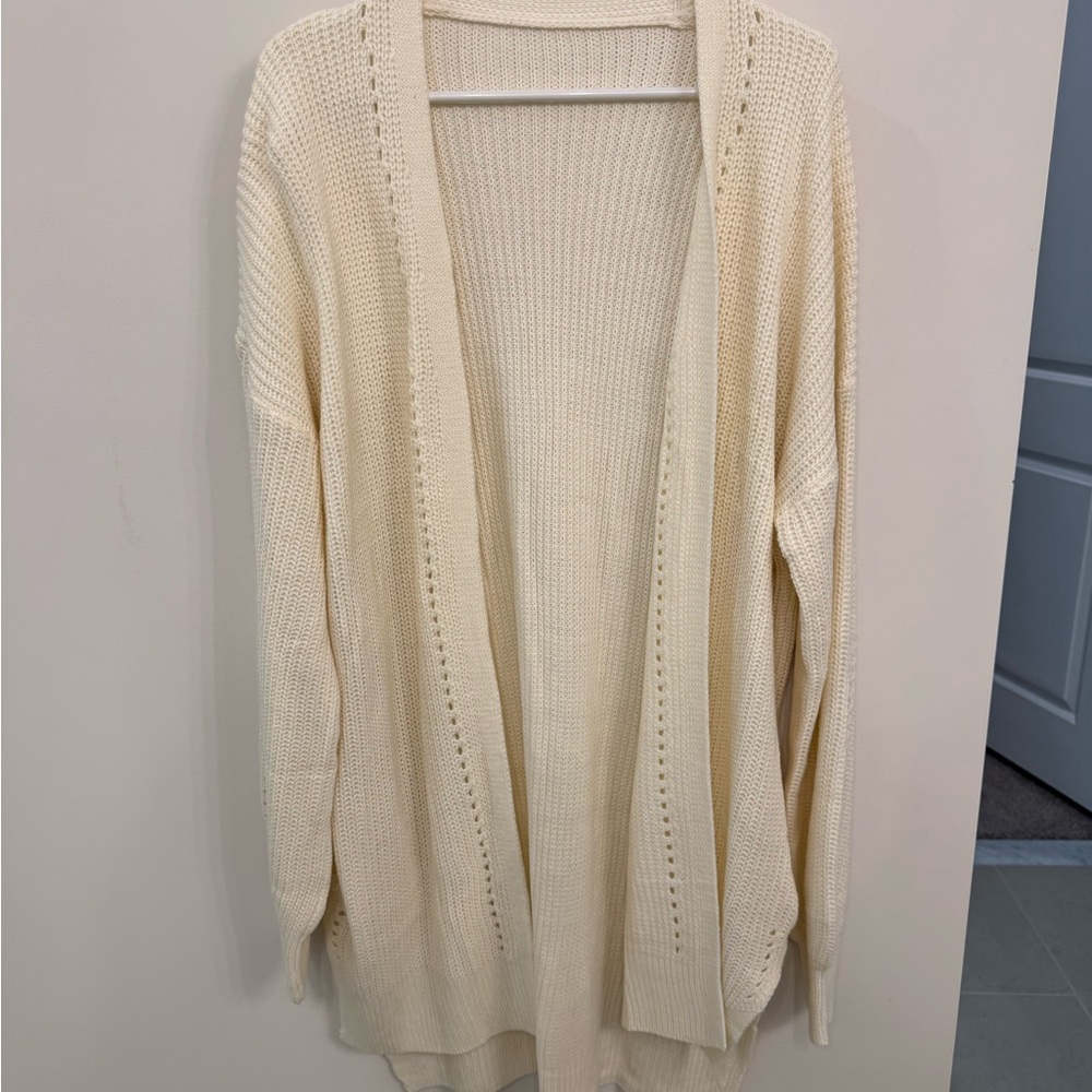Cream Open-Front Knit Cardigan